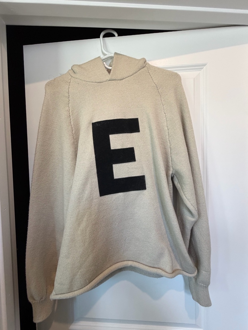 Essentials Cream Knit Sweater with Black Logo Patch